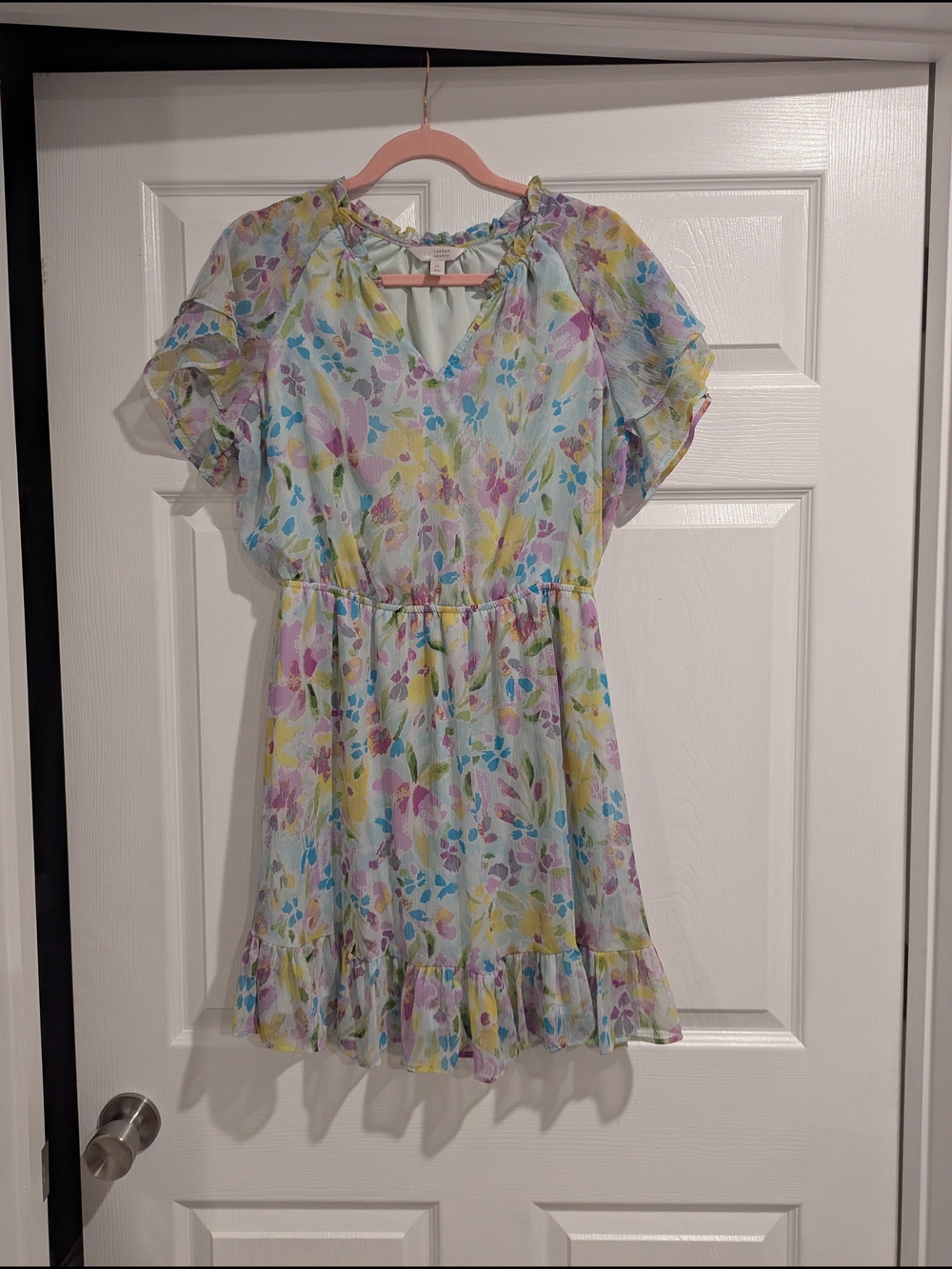 LC Lauren Conrad Pastel Floral Ruffle Dress in Lavender, Yellow & Blue